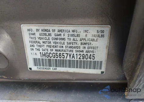 2000 Honda Accord 2.3 Ex from USA, damaged, VIN 1HGCG5657YA129045